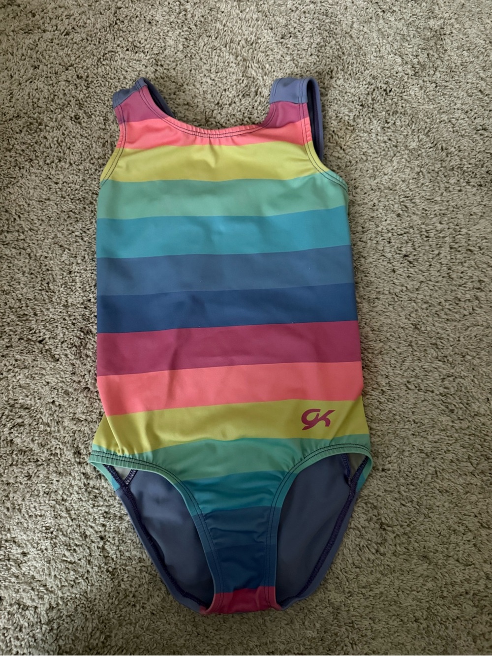 GK Girls Rainbow Stripe One-Piece Swimsuit - Pink, Yellow, Blue, Green, Purple